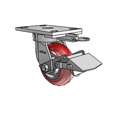 6 Series Kingpinless Casters Top Plate Swivel Caster with 5 x 2 CG Max Maroon Wheel and Tread Lock Brake