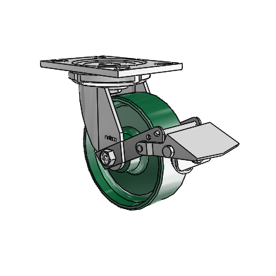 6 Series Casters Top Plate Swivel Zinc Caster with 6 x 2 Green Forged Steel Wheel and Tread Lock Brake