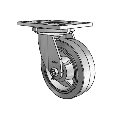 Roulettes de la série 6 : roulette pivotante à plaque supérieure en zinc, équipée de 6 roues Performa 2 x 2 en caoutchouc gris sur fond gris (plates/grises)