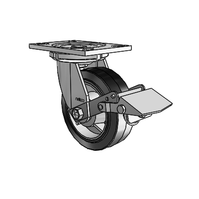 6 Series Casters Top Plate Swivel Zinc Caster with 6 x 2 Black on Grey Performa Rubber (Flat/Black) Wheel and Tread Lock Brake
