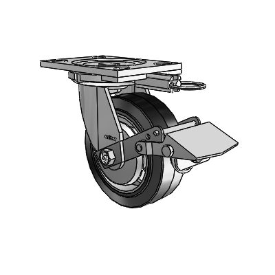 6 Series Casters Top Plate Swivel Zinc Caster with 6 x 2 Black on Grey Performa Rubber (Flat/Black) Wheel and Tread Lock Brake