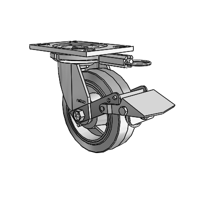 6 Series Casters Top Plate Swivel Zinc Caster with 6 x 2 Grey on Grey Performa Rubber (Flat/Grey) Wheel and Tread Lock Brake