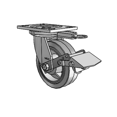 6 Series Casters Top Plate Swivel Zinc Caster with 6 x 2 Grey on Grey Performa Rubber (Flat/Grey) Wheel and Tread Lock Brake