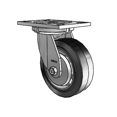 6 Series Casters Top Plate Swivel Zinc Caster with 6 x 2 Black on Grey Performa Rubber (Flat/Black) Wheel
