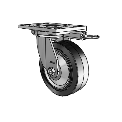 6 Series Casters Top Plate Swivel Zinc Caster with 6 x 2 Black on Grey Performa Rubber (Flat/Black) Wheel