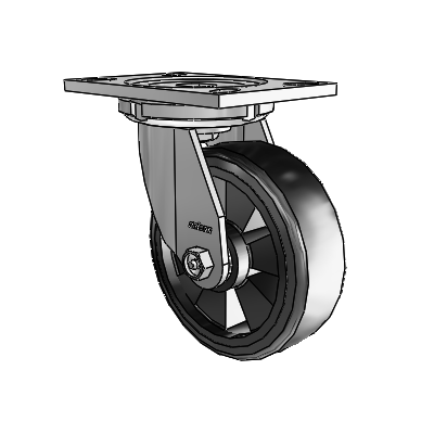 6 Series Casters Top Plate Swivel Zinc Caster with 6 x 2 Black on Black Trans-forma LT (Flat) Wheel