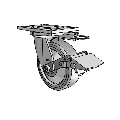 6 Series Casters Top Plate Swivel Zinc Caster with 6 x 2 Grey on Grey Trans-forma HD (Flat) Wheel and Tread Lock Brake