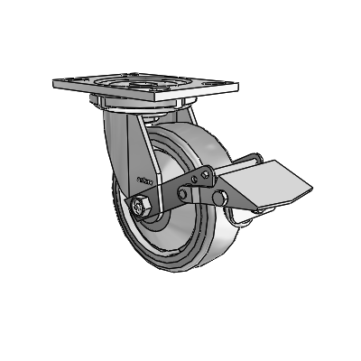 6 Series Casters Top Plate Swivel Zinc Caster with 6 x 2 Grey on Grey Trans-forma HD (Flat) Wheel and Tread Lock Brake