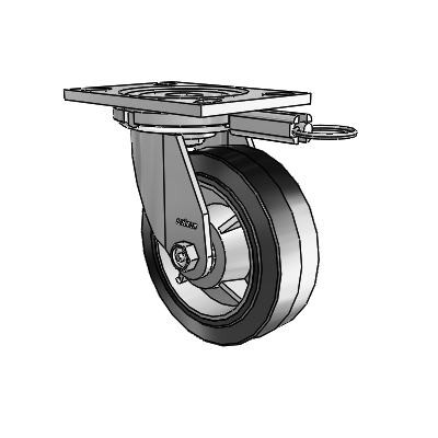 6 Series Casters Top Plate Swivel Zinc Caster with 6 x 2 Black on Grey Performa Rubber (Flat/Black) Wheel