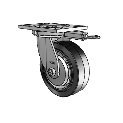 6 Series Casters Top Plate Swivel Zinc Caster with 6 x 2 Black on Grey Performa Rubber (Flat/Black) Wheel