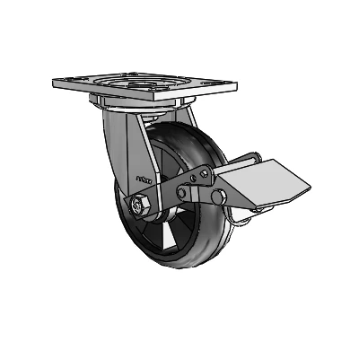 6 Series Casters Top Plate Swivel Zinc Caster with 6 x 2 Black on Black Trans-forma LT (Round) Wheel and Tread Lock Brake