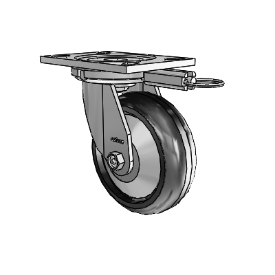 Roulettes de la série 6, plaque supérieure pivotante en zinc, avec 6 roues « Trans-forma LT » (rondes) noires sur fond noir, dimensions 6 x 2