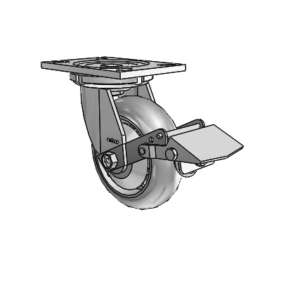 6 Series Casters Top Plate Swivel Zinc Caster with 6 x 2 Grey on Grey Performa Rubber (Round/Grey) Wheel and Tread Lock Brake