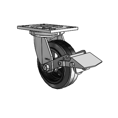 6 Series Casters Top Plate Swivel Zinc Caster with 6 x 2 Black on Black MR - Moldon Rubber (Cast Iron Core) Wheel and Tread Lock Brake