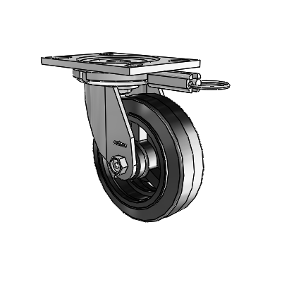 6 Series Casters Top Plate Swivel Zinc Caster with 6 x 2 Black on Black MR - Moldon Rubber (Cast Iron Core) Wheel