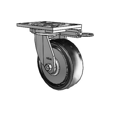 Roulettes de la série 6, à plaque supérieure pivotante en zinc, équipées de 6 roues noires Endura en élastomère plein de dimensions 2