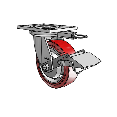 6 Series Casters Top Plate Swivel Zinc Caster with 6 x 2 Maroon on Grey Polyurethane HI-TECH Wheel and Tread Lock Brake