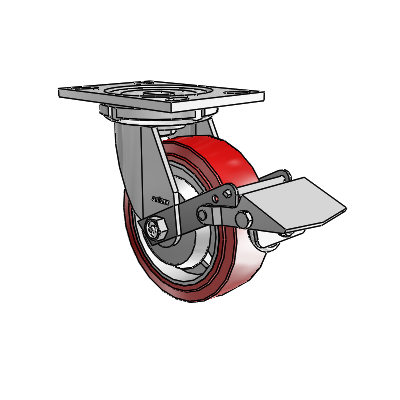 6 Series Casters Top Plate Swivel Zinc Caster with 6 x 2 Maroon on Grey Polyurethane HI-TECH Wheel and Tread Lock Brake