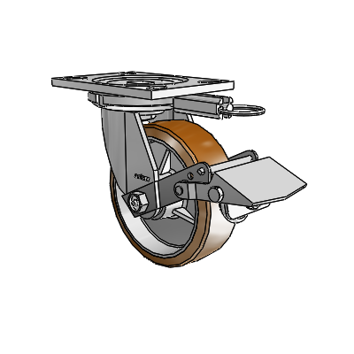 6 Series Casters Top Plate Swivel Zinc Caster with 6 x 2 Brown on Silver Moldon Nylon (Aluminum Core) Wheel and Tread Lock Brake