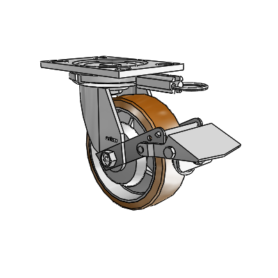 6 Series Casters Top Plate Swivel Zinc Caster with 6 x 2 Brown on Silver Moldon Nylon (Aluminum Core) Wheel and Tread Lock Brake