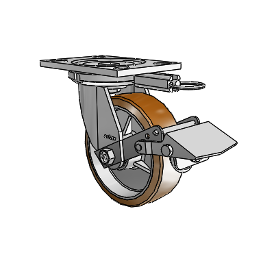 6 Series Casters Top Plate Swivel Zinc Caster with 6 x 2 Brown on Silver Moldon Nylon (Aluminum Core) Wheel and Tread Lock Brake