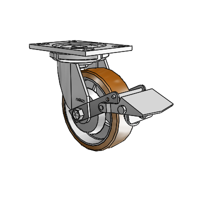 6 Series Casters Top Plate Swivel Zinc Caster with 6 x 2 Brown on Silver Moldon Nylon (Aluminum Core) Wheel and Tread Lock Brake