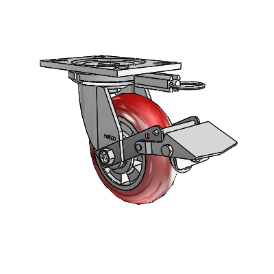 6 Series Casters Top Plate Swivel Zinc Caster with 6 x 2 Red on Silver Triumph (Round/Red) Wheel and Tread Lock Brake