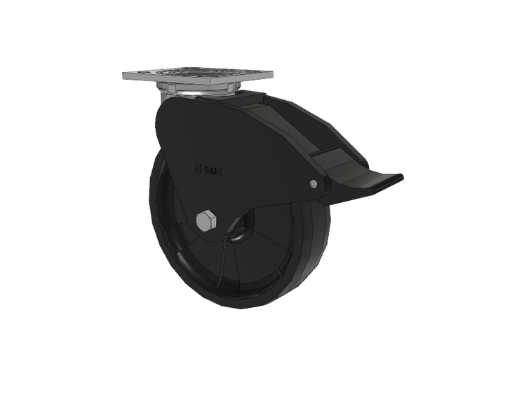 16 Series Top Plate Swivel Caster with 8 x 2 Black Nylon NG - Maxim Nylon Wheel and Total Lock Brake