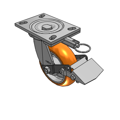 6 Series Casters Top Plate Swivel Caster with 6 x 2 CG Max Orange Wheel and Tread Lock Brake