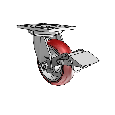 6 Series Casters Top Plate Swivel Zinc Caster with 6 x 2 Maroon on Silver CG Max Maroon Wheel and Tread Lock Brake