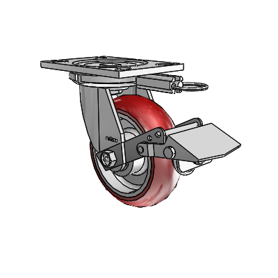 6 Series Casters Top Plate Swivel Zinc Caster with 6 x 2 Maroon on Silver CG Max Maroon Wheel and Tread Lock Brake