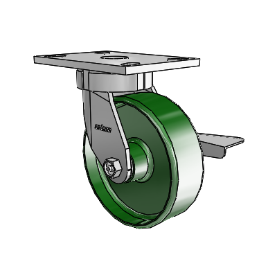 6 Series Kingpinless Casters Top Plate Swivel Caster with 6 x 2 Cast Iron Wheel and Side Lock Brake