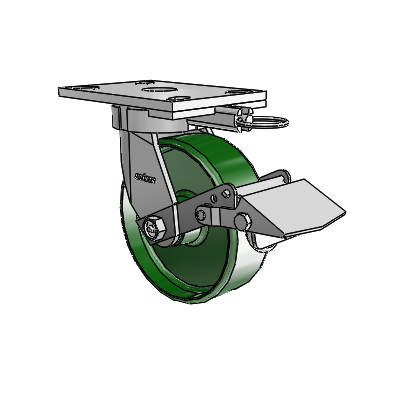 6 Series Kingpinless Casters Top Plate Swivel Caster with 6 x 2 Cast Iron Wheel and Tread Lock Brake