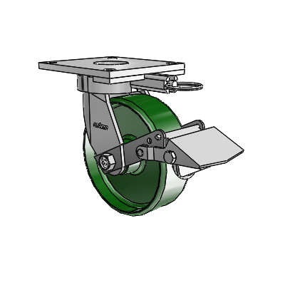 6 Series Kingpinless Casters Top Plate Swivel Caster with 6 x 2 Cast Iron Wheel and Tread Lock Brake