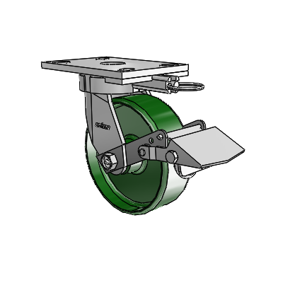 6 Series Kingpinless Casters Top Plate Swivel Caster with 6 x 2 Cast Iron Wheel and Tread Lock Brake