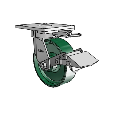 6 Series Kingpinless Casters Top Plate Swivel Caster with 6 x 2 Forged Steel Wheel and Tread Lock Brake