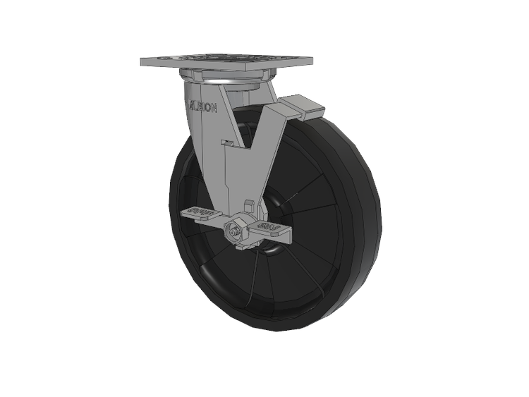16 Series Top Plate Swivel Caster with 8 x 2 Black Nylon NG - Maxim Nylon Wheel and Face Brake