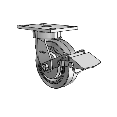 6 Series Kingpinless Casters Top Plate Swivel Caster with 6 x 2 Performa Rubber (Flat/Grey) Wheel and Tread Lock Brake