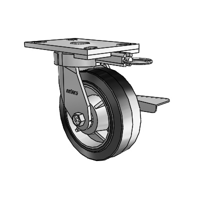 6 Series Kingpinless Casters Top Plate Swivel Caster with 6 x 2 Performa Rubber (Flat/Black) Wheel and Side Lock Brake