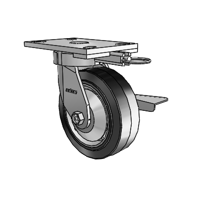6 Series Kingpinless Casters Top Plate Swivel Caster with 6 x 2 Performa Rubber (Flat/Black) Wheel and Side Lock Brake