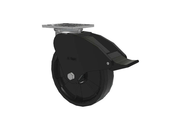 16 Series Top Plate Swivel Caster with 8 x 2 Black Nylon NG - Maxim Nylon Wheel and Total Lock Brake