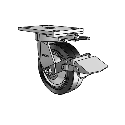 6 Series Kingpinless Casters Top Plate Swivel Caster with 6 x 2 Performa Rubber (Flat/Black) Wheel and Tread Lock Brake