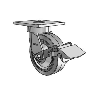 6 Series Kingpinless Casters Top Plate Swivel Caster with 6 x 2 Performa Rubber (Flat/Grey) Wheel and Tread Lock Brake