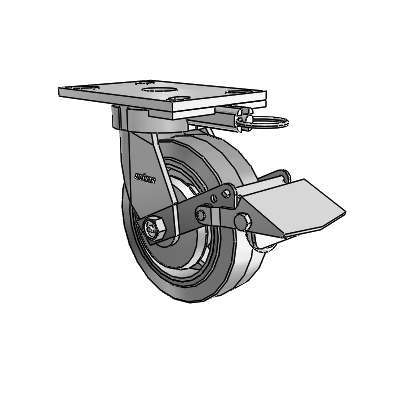 6 Series Kingpinless Casters Top Plate Swivel Caster with 6 x 2 Performa Rubber (Flat/Grey) Wheel and Tread Lock Brake