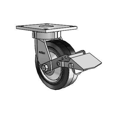 6 Series Kingpinless Casters Top Plate Swivel Caster with 6 x 2 Performa Rubber (Flat/Black) Wheel and Tread Lock Brake