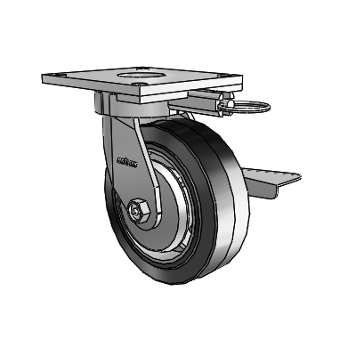 6 Series Kingpinless Casters Top Plate Swivel Caster with 6 x 2 Performa Rubber (Flat/Black) Wheel and Side Lock Brake
