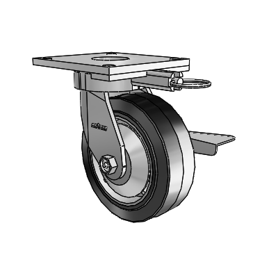 6 Series Kingpinless Casters Top Plate Swivel Caster with 6 x 2 Performa Rubber (Flat/Black) Wheel and Side Lock Brake