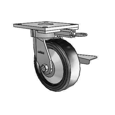 Roulettes sans pivot de la série 6 : roulette pivotante à plaque supérieure équipée d'une roue Trans-forma LT (plate) de 6 x 2 et d'un frein à blocage latéral