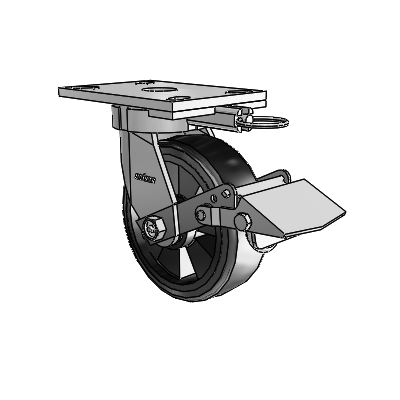6 Series Kingpinless Casters Top Plate Swivel Caster with 6 x 2 Trans-forma LT (Flat) Wheel and Tread Lock Brake