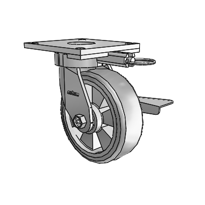 Roulettes sans pivot de la série 6 : roulette pivotante à plaque supérieure équipée d'une roue Trans-forma (plate) 6 x 2 et d'un frein à blocage latéral